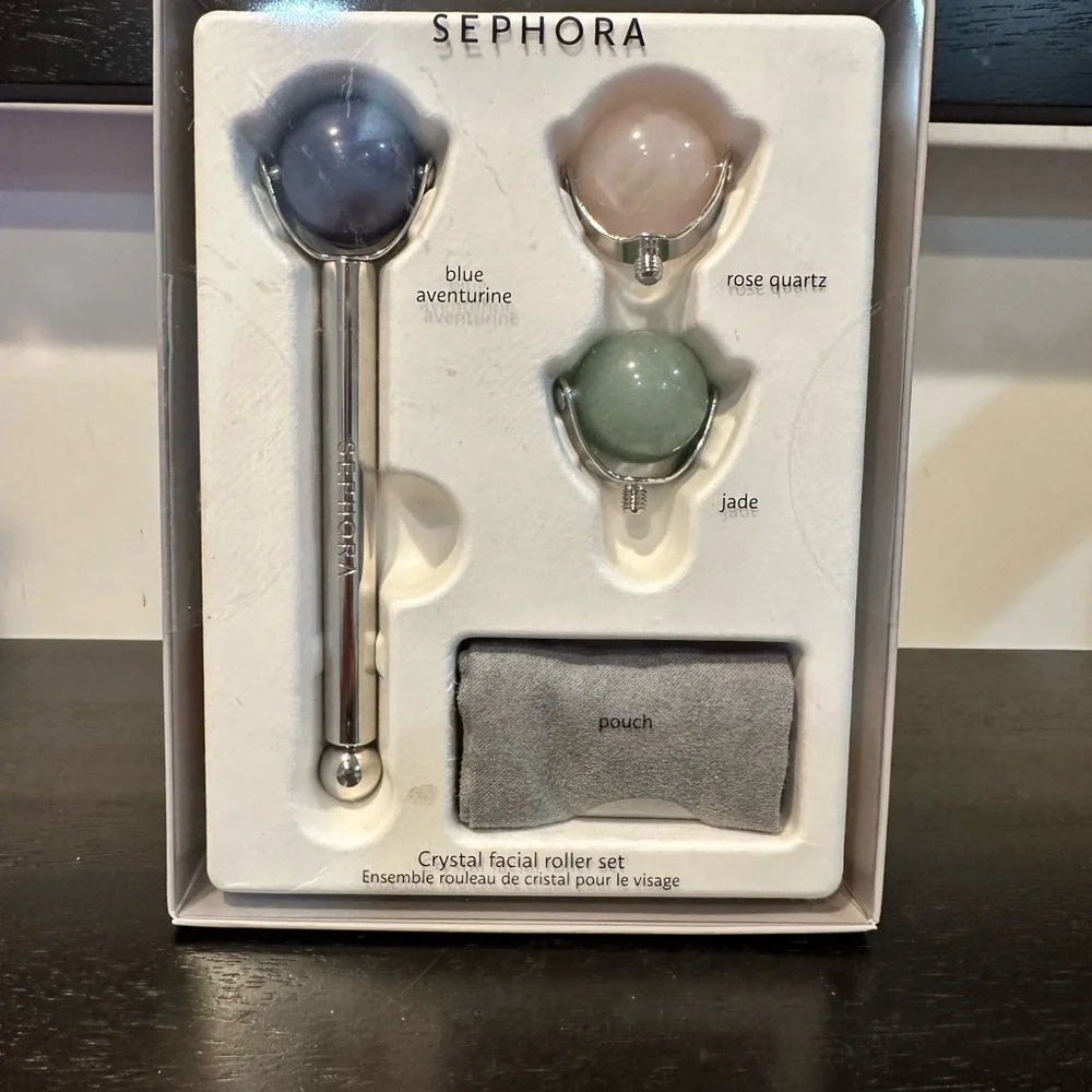 Sephora Crystal Facial Roller Set – Rose Quartz, Jade & Blue Aventurine